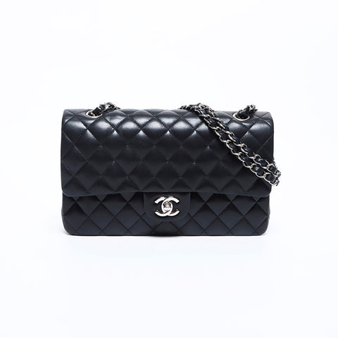 シャネル CHANEL 9番台 ラムスキン Wフラップ マトラッセ ショルダーバッグ ブラック WS9047