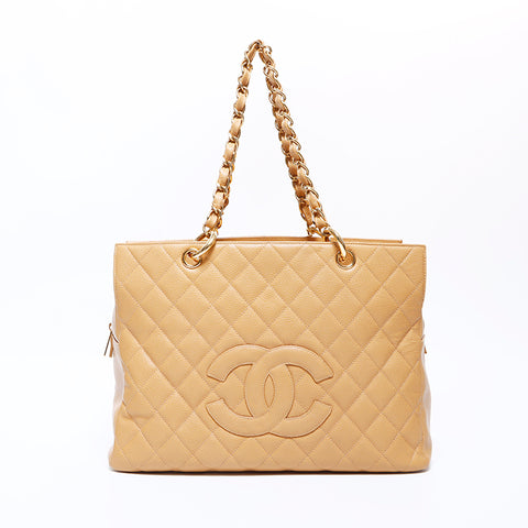 香奈儿香奈儿（Chanel Chanel）第7个鱼子酱皮肤可可马克手提袋米色WS9053