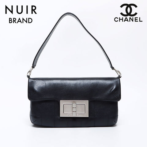 シャネル CHANEL 8番台 ワンショルダー 2.55 レザー シルバー金具 チョコバー ショルダーバッグ ブラック WS9056