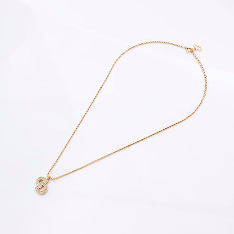 基督教Dior CD徽标水钻项链黄金WS9061