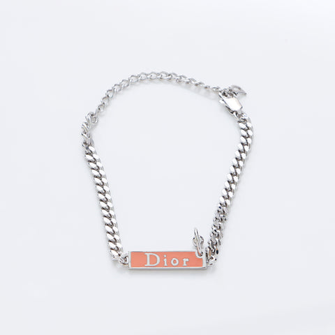 クリスチャンディオール Christian Dior プレート ピンク ブレスレット シルバー WS9065