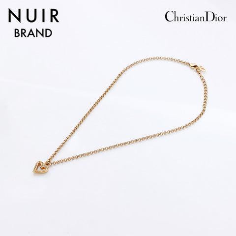 クリスチャンディオール Christian Dior ハート ラインストーン ネックレス ゴールド WS9067