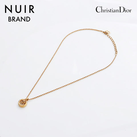 Christian Dior Rhinestone Circle CD Collier Logo Gold WS9073