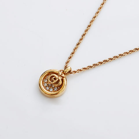 Christian Dior Rhinestone Circle CD Collier Logo Gold WS9073