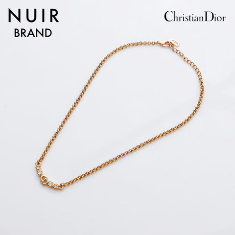 Christian Dior CD Logo Rhingestone Collier vintage Gold WS9093