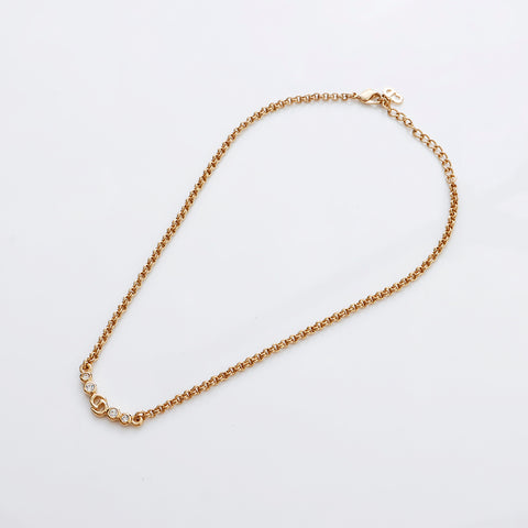 Christian Dior CD Logo Rhingestone Collier vintage Gold WS9093
