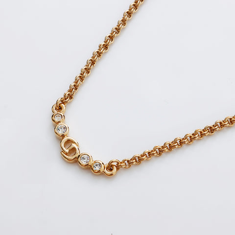 Christian Dior CD Logo Rhingestone Collier vintage Gold WS9093