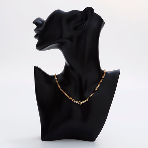 Christian Dior CD Logo Rhingestone Collier vintage Gold WS9093