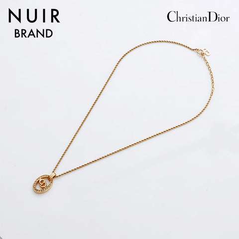 Christian Dior CD Logo Rhingestone Collier vintage Gold WS9106