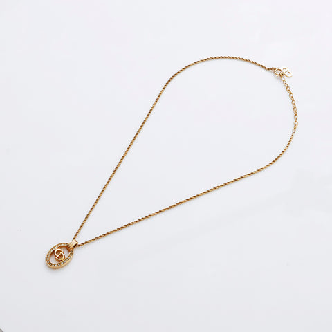Christian Dior CD Logo Rhingestone Collier vintage Gold WS9106