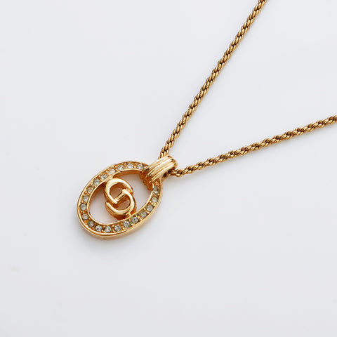 Christian Dior CD Logo Rhingestone Collier vintage Gold WS9106