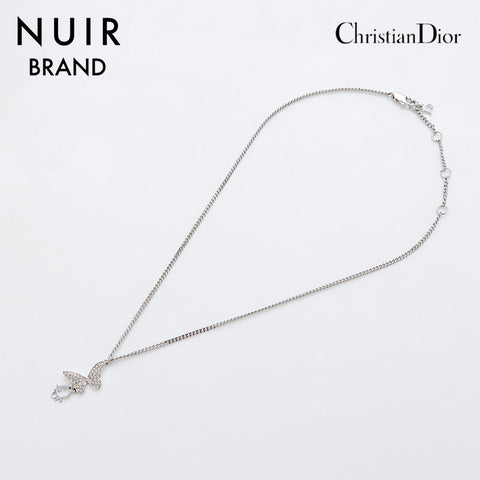 クリスチャンディオール Christian Dior 昆虫モチーフ ラインストーン ネックレス シルバー WS9124