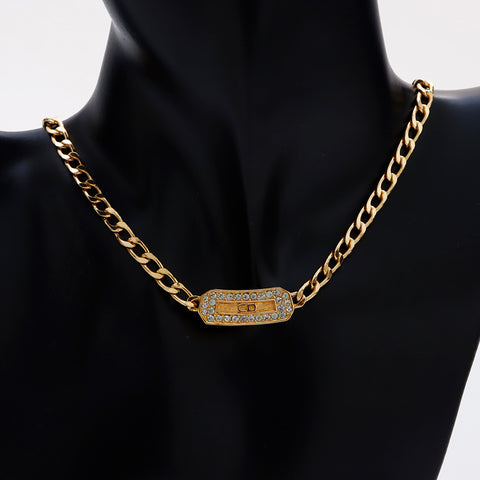 基督教Dior Rhinestone CD徽标项链金WS9132