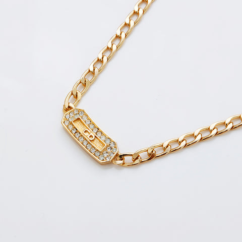 基督教Dior Rhinestone CD徽标项链金WS9132