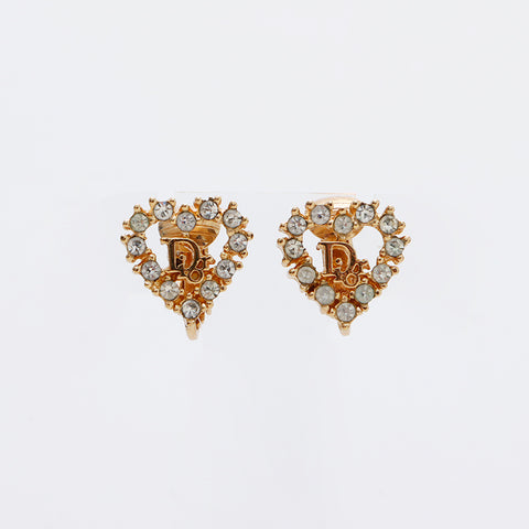 基督教Dior Rhinestone Heart Earrings Gold WS9149