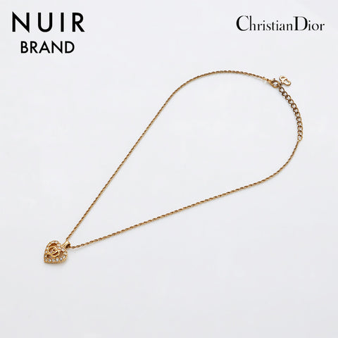 基督教Dior CD徽标Rhinestone Heart Vintage项链Gold WS9151