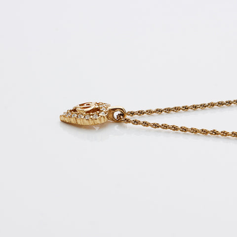 基督教Dior CD徽标Rhinestone Heart Vintage项链Gold WS9151