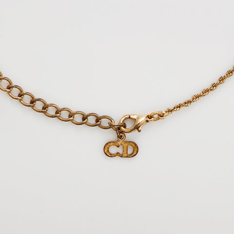 基督教Dior CD徽标Rhinestone Heart Vintage项链Gold WS9151