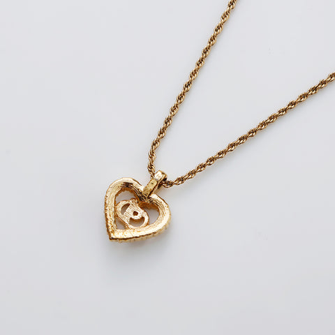 基督教Dior CD徽标Rhinestone Heart Vintage项链Gold WS9151