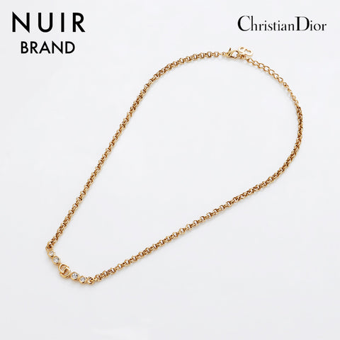 クリスチャンディオール Christian Dior CD ロゴ ラインストーン ネックレス ゴールド WS9161