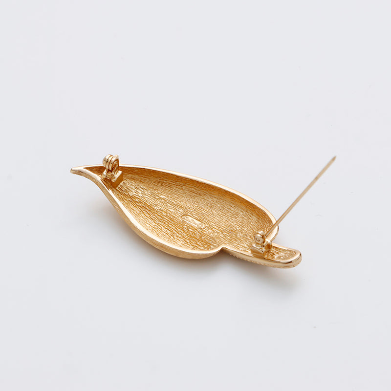 Christian Dior Rhinestone Leaf Motif Vintage Brooch gold WS9177