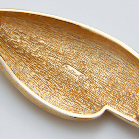 Christian Dior 水钻叶子图案复古胸针金色 WS9177