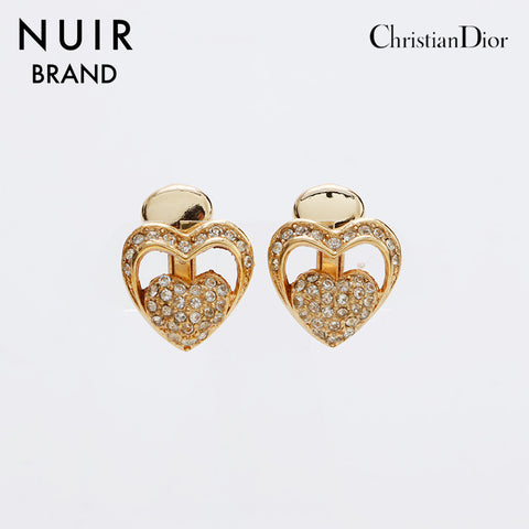 Christian Dior Rhinestone heart Earring gold WS9178