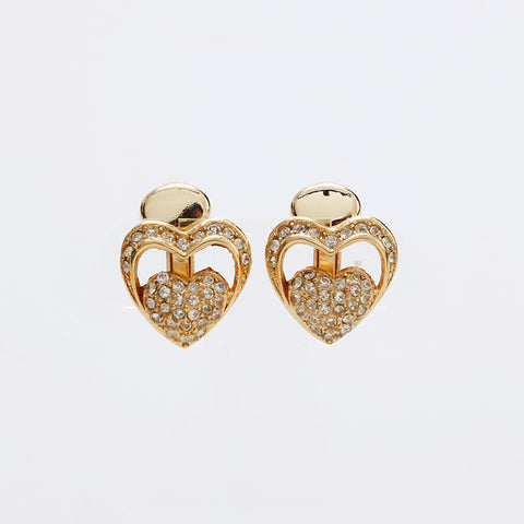 Christian Dior Rhinestone heart Earring gold WS9178