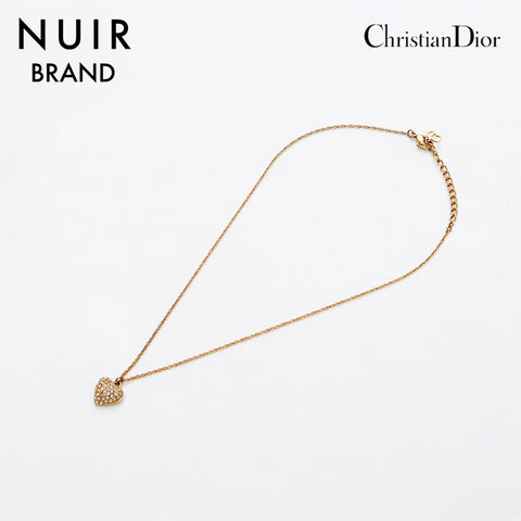 Christian Dior Rhinestone heart Necklace gold WS9182