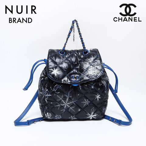 シャネル CHANEL 28番台 マトラッセ ナイロン チェーン  雪の結晶 スノープリント リュック・デイパック ブラック WS9210
