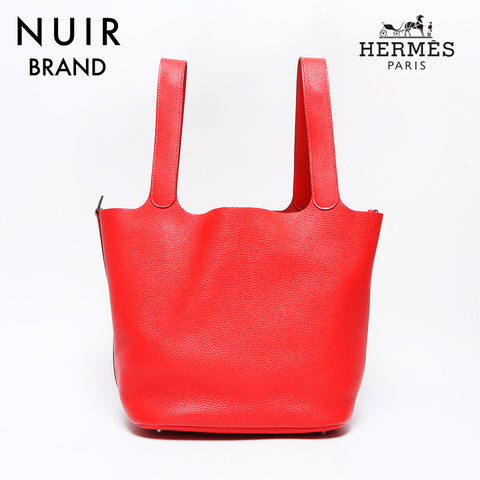 HERMES Picotin Lock GM Taurillon Clemence T engraved Handbag Red WS9221