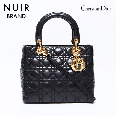 クリスチャンディオール Christian Dior レディディオール ゴールド金具 ラムスキン 2way ミディアム ショルダーバッグ ブラック WS9223