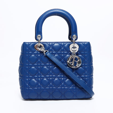 克里斯蒂安·迪奥（Christian Dior Lady Dior）迪奥（Dior Dior Canage）银色配件蓝色中型手提包蓝色WS9228