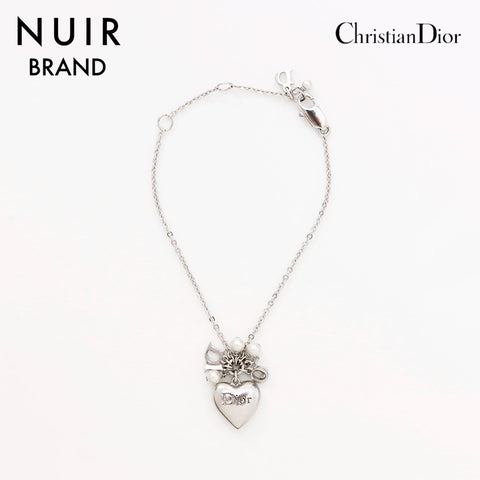 クリスチャンディオール Christian Dior ハートチャーム レジンパールビーズ ブレスレット シルバー WS9235