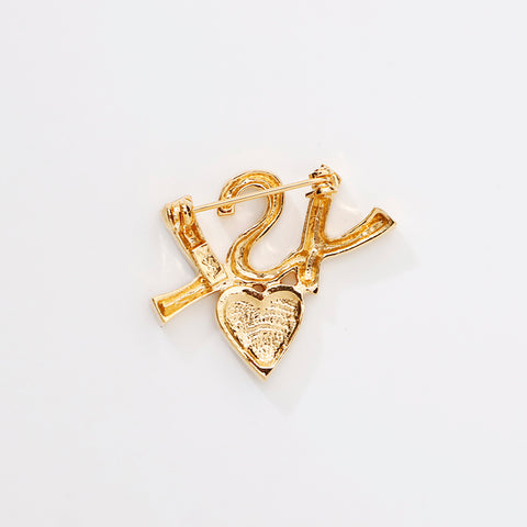 YVES SAINT LAURENT YSL rhinestone Brooch gold WS9254