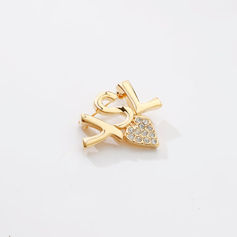 YVES SAINT LAURENT YSL rhinestone Brooch gold WS9254