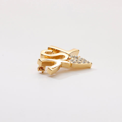 YVES SAINT LAURENT YSL rhinestone Brooch gold WS9254