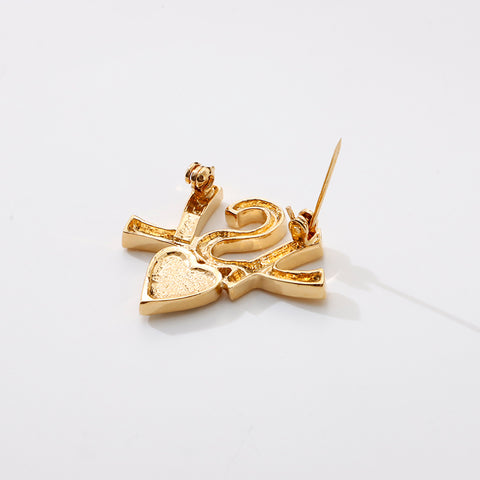 YVES SAINT LAURENT YSL rhinestone Brooch gold WS9254