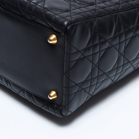 クリスチャンディオール Christian Dior レディディオール カナージュ ラムスキン ラージ ハンドバッグ ブラック WS9263