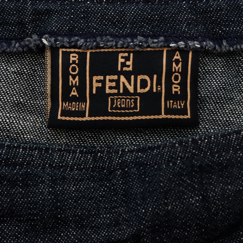 フェンディ FENDI デニム セットアップ 花柄 ノースリーブ スカート スーツ ネイビー WS9268