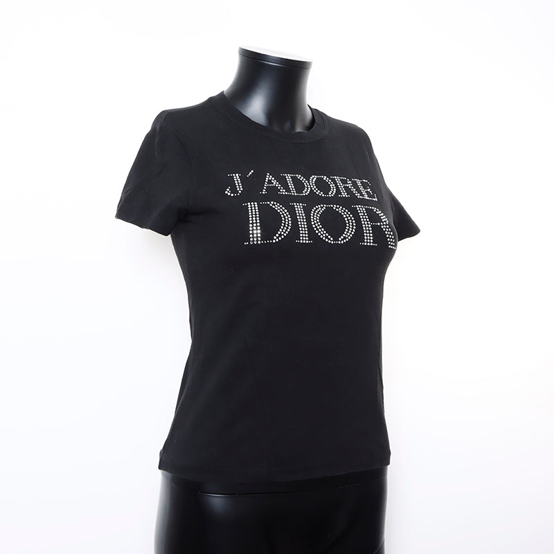 Christian Dior Logo Rhinestone Short Sleeve T-shirt Black