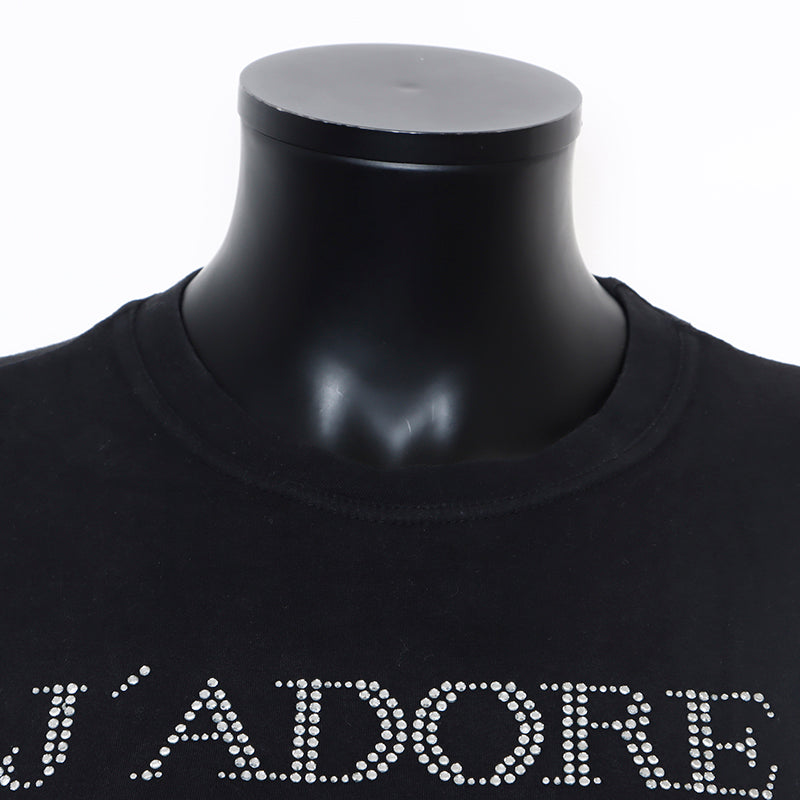 Christian Dior Logo Rhinestone Short Sleeve T-shirt Black