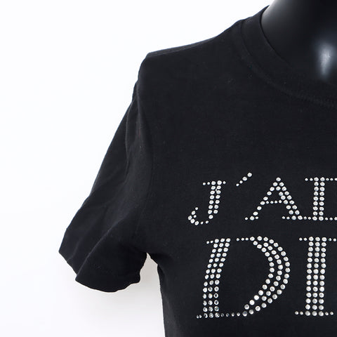 Christian Dior Logo Rhinestone Short Sleeve T-shirt Black