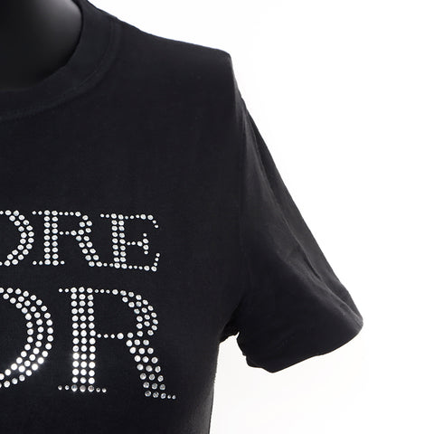 クリスチャンディオール Christian Dior ロゴ ラインストーン 半袖Ｔシャツ ブラック WS9276