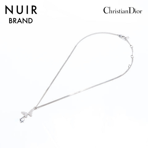 クリスチャンディオール Christian Dior ラインストーン 蝶々 ネックレス シルバー WS9288