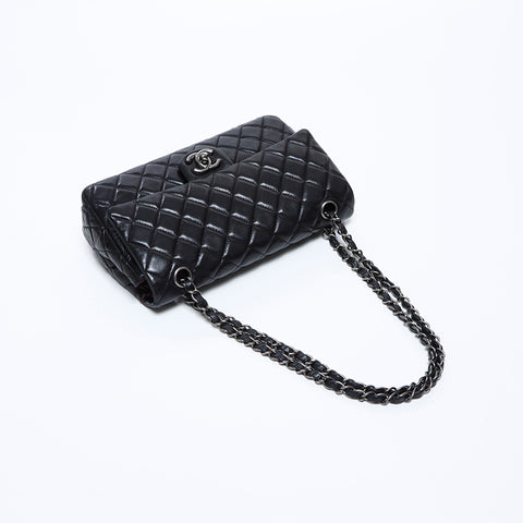 Chanel Chanel Nr. 12 Doppelklappe Matelasse Coco Mark Drehen Sie Schloss Silber Hardware -Umhängetasche Schwarz WS9313