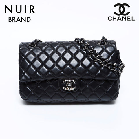 Chanel Chanel Nr. 12 Doppelklappe Matelasse Coco Mark Drehen Sie Schloss Silber Hardware -Umhängetasche Schwarz WS9313