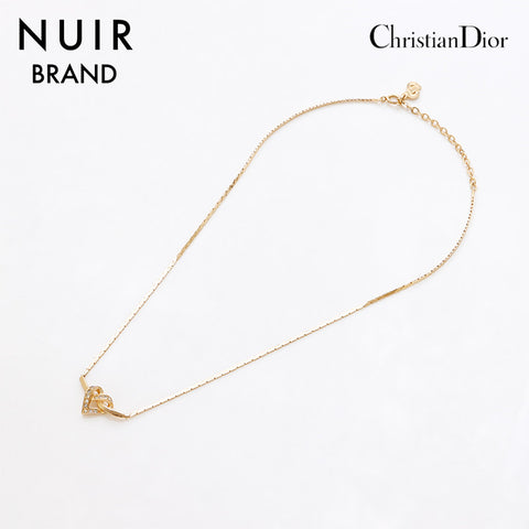 クリスチャンディオール Christian Dior ラインストーン ハート ネックレス ゴールド WS9332