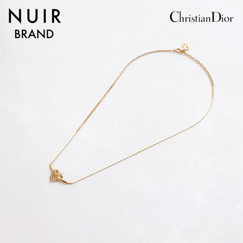 クリスチャンディオール Christian Dior ラインストーン ハート ネックレス ゴールド WS9333