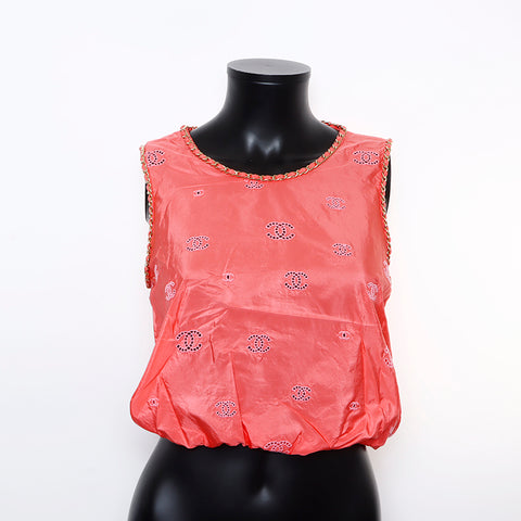 Chanel Size:34 P60802 Coco Mark Silk Chain Sleeveless Tank Top Pink WS9355